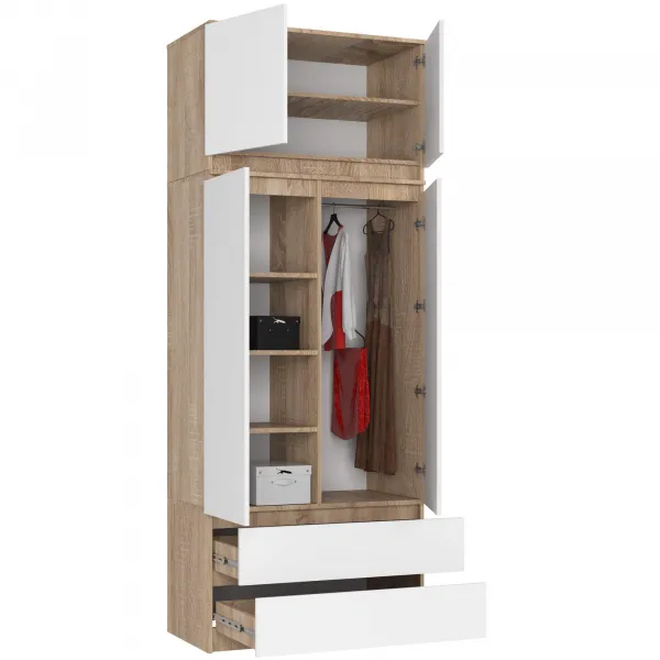 Ak furniture Šatníková skriňa s nadstavcom Star 90 cm dub sonoma/biela