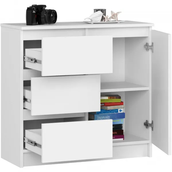 Ak furniture Komoda JERRY K 80 cm 1 dvere 3 zásuvky biela