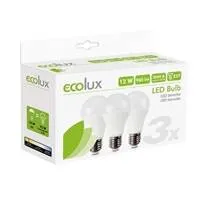 ECOLUX LED žárovka 3-pack, klasický tvar, 12W, E27, 3000K, 270°, 980lm, 3ks v balení