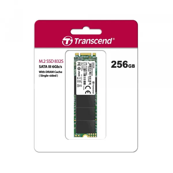 TRANSCEND SSD MTS832S, jednostranný, 256 GB, M.2 2280, SATA B+M Key, TLC