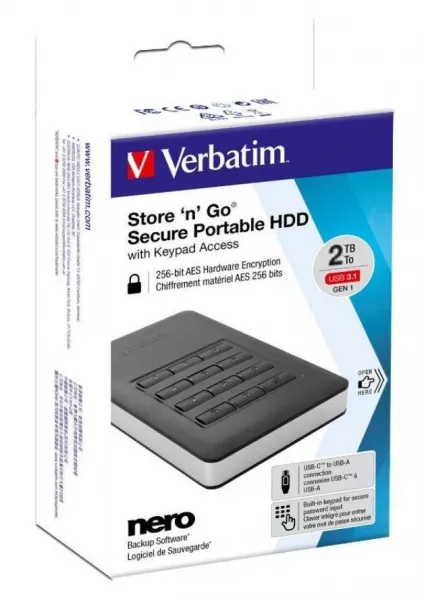 VERBATIM HDD 2.5" 2 TB vrátane.KEYPAD USB3.1 USB 3.0 GDPR
