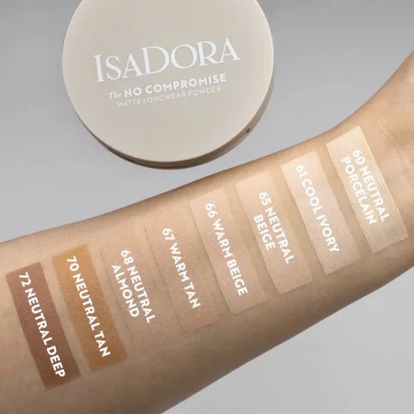 IsaDora The No Compromise Matte Longwear Powder kompaktný púder pre matný vzhľad odtieň 70 Neutral Tan 8 g