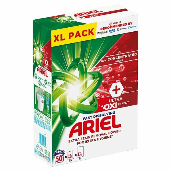 Ariel Prášok Na Pranie 2.75 kg, 50 Praní, + Ultra Oxi Effect 1ks