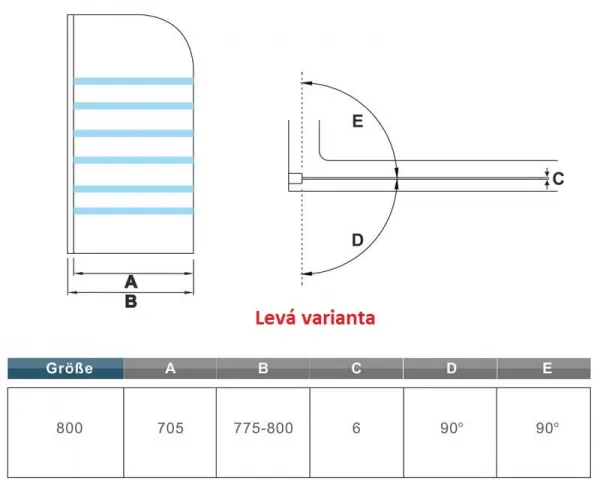 H K - Vaňová zástena S1 STRIPE 80x140cm - jednodielna sklopná, číre sklo so vzorom, varianta ľavá SE-S1STRIPE-13