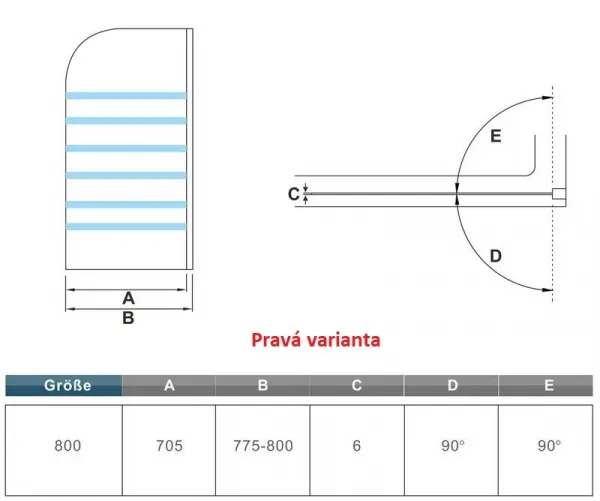 H K - Vaňová zástena S1 STRIPE 80x140cm - jednodielna sklopná, číre sklo so vzorom, varianta ľavá SE-S1STRIPE-13