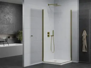 MEXEN/S - PRETORIA duo sprchovací kút 90 x 90, transparent, zlatá + vanička vrátane sifónu 852-090-090-50-02-4010G
