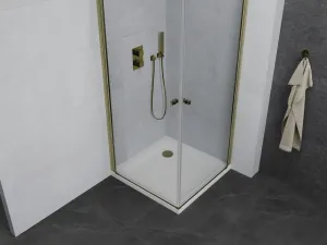 MEXEN/S - PRETORIA duo sprchovací kút 90 x 90, transparent, zlatá + vanička vrátane sifónu 852-090-090-50-02-4010G