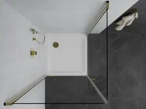 MEXEN/S - PRETORIA duo sprchovací kút 90 x 90, transparent, zlatá + vanička vrátane sifónu 852-090-090-50-02-4010G