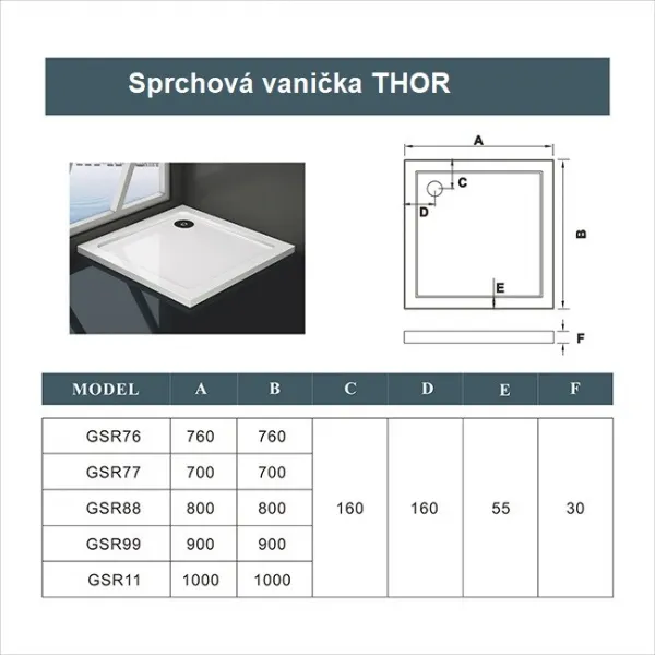 H K - Sprchovací kút štvorcový, SIMPLE BASIC 76x76x185 cm L/P variant, rohový vstup vrátane sprchovej vaničky z liateho mramoru SE-SIMPLE7676-185/THOR-76SQ