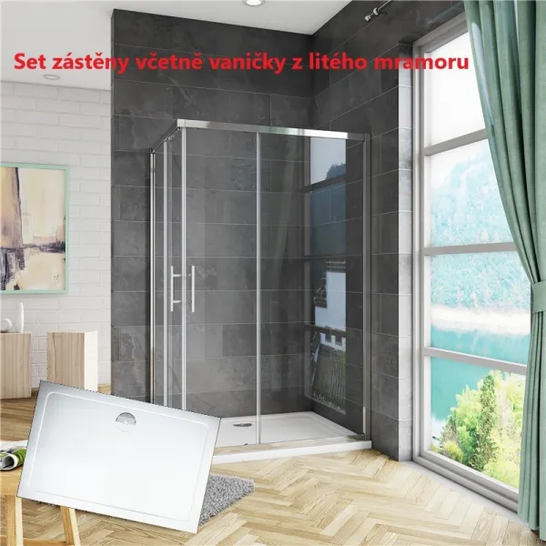 H K - Sprchovací kút obdĺžnikový, SIMPLE BASIC 100x76x185 cm L/P variant, rohový vstup vrátane sprchovej vaničky z liateho mramoru SE-SIMPLE10076-185/THOR-10076