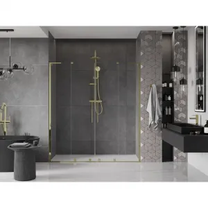 MEXEN/S - Velar L Duo posuvné sprchové dvere 200, transparent, zlatá 871-200-003-02-50