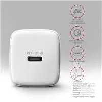 AXAGON ACU-PD20W, nabíjačka do siete 20W, 1x port USB-C, PD3.0/PPS/QC4+/AFC/Apple, biela