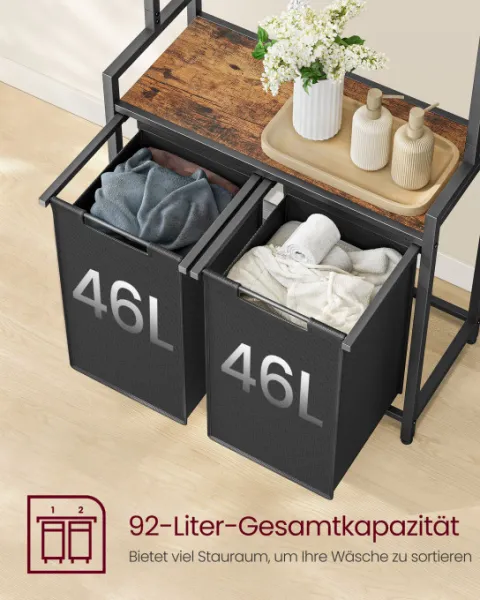 VASAGLE Kôš na bielizeň s kovovým rámom 2 x 46 l hnedý čierny