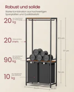 VASAGLE Kôš na bielizeň s kovovým rámom 2 x 46 l hnedý čierny