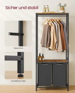 VASAGLE Kôš na bielizeň s kovovým rámom 2 x 46 l hnedý čierny