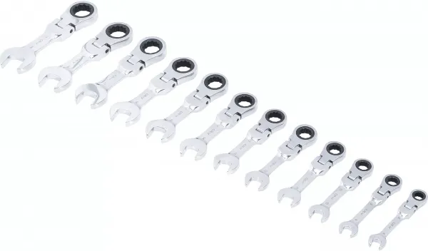 BGS Technics Kľúče očkoploché račňové, extra krátke, kĺbové, 8 - 19 mm, 12 dielov, BGS 30003