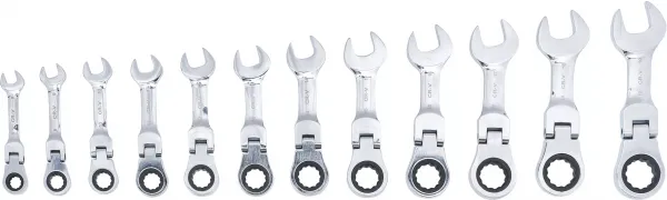 BGS Technics Kľúče očkoploché račňové, extra krátke, kĺbové, 8 - 19 mm, 12 dielov, BGS 30003