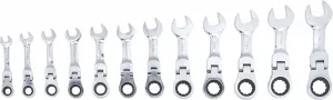 BGS Technics Kľúče očkoploché račňové, extra krátke, kĺbové, 8 - 19 mm, 12 dielov, BGS 30003