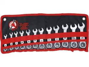 BGS Technics Kľúče očkoploché račňové, extra krátke, kĺbové, 8 - 19 mm, 12 dielov, BGS 30003