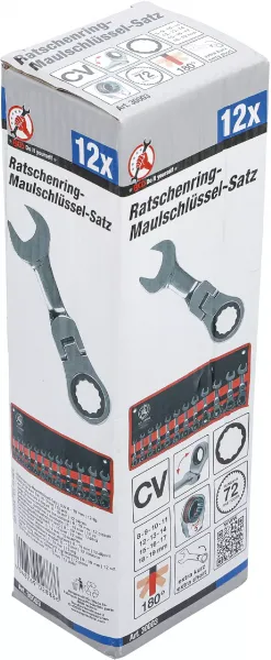 BGS Technics Kľúče očkoploché račňové, extra krátke, kĺbové, 8 - 19 mm, 12 dielov, BGS 30003