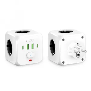 Tech-Protect PCL3X4 zásuvka 2x USB / 2x USB-C / 3x elektrická zásuvka, biela