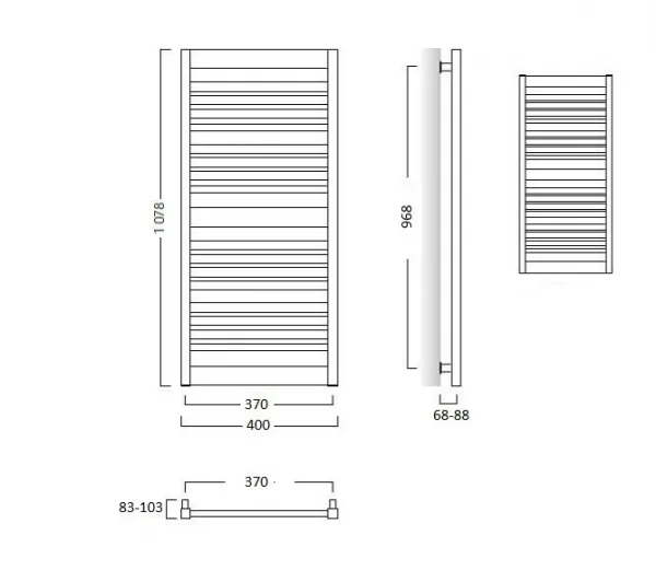 Instalprojekt - Kúpeľňový radiátor FRAME SLIM - Radiátory - Farebné prevedenie HL - Čierna, Rozmer radiátora HL - 400 × 1078 mm, výkon 418 W RADFRAS401131