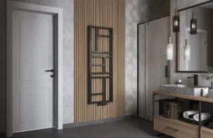 Instalprojekt - Kúpeľňový radiátor MONDRIAN - Farba radiátora - Čierna, Pripojenie radiátora - Stredové 50 mm, Rozmer radiátora - 500 x 1140 mm, výkon 417 W RADMON501131SP
