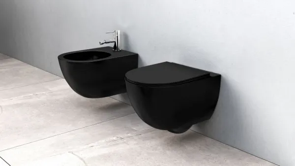 REA - Závesná WC misa vrátane sedátka RIMLESS Carlo Mini Slim čierna matná REA-C8489