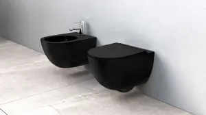REA - Závesná WC misa vrátane sedátka RIMLESS Carlo Mini Slim čierna matná REA-C8489