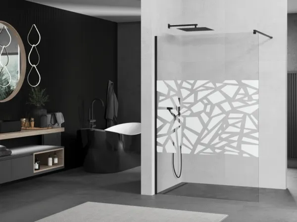MEXEN/S - KIOTO Sprchová zástena WALK-IN 80x200 cm 8 mm, čierna, biely vzor 800-080-101-70-85
