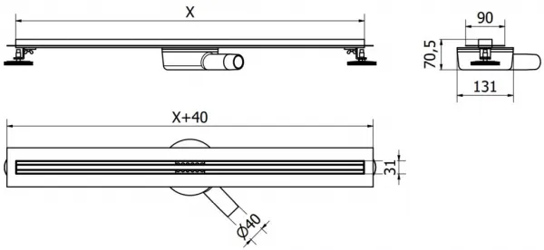 MEXEN - Flat 360° Slim podlahový žľab 180, čierna 1741180
