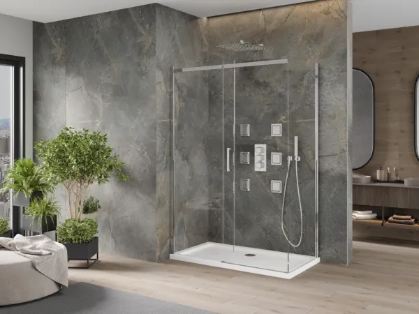 MEXEN/S - Omega sprchovací kút posuvný 140x70, sklo transparent, chróm + vanička 825-140-070-01-00-4010