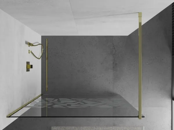 MEXEN/S - KIOTO Sprchová zástena WALK-IN 90x200 cm 8 mm, zlatá, biely vzor 800-090-101-50-85