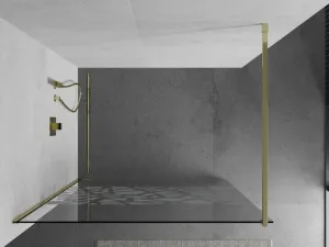 MEXEN/S - KIOTO Sprchová zástena WALK-IN 90x200 cm 8 mm, zlatá, biely vzor 800-090-101-50-85