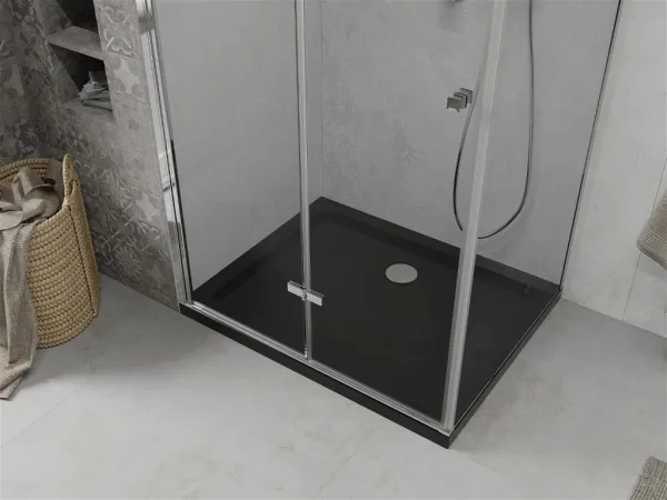 MEXEN/S - Lima sprchovací kút zalamovacie dvere 100 x 90, transparent, chróm + Flat čierna vanička so sifónom 856-100-090-01-00-4070