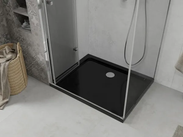 MEXEN/S - Lima sprchový kút zalamovacie dvere 90 x 100, transparent, chróm + Flat čierna vanička so sifónom 856-090-100-01-00-4070