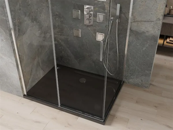 MEXEN/S - Omega sprchovací kút 100x80, transparent, chróm + čierna vanička so sifónom 825-100-080-01-00-4070