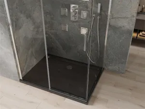 MEXEN/S - Omega sprchovací kút 100x80, transparent, chróm + čierna vanička so sifónom 825-100-080-01-00-4070