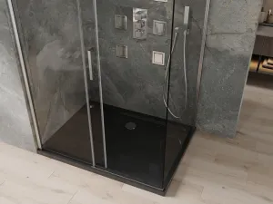 MEXEN/S - Omega sprchovací kút 100x80, transparent, chróm + čierna vanička so sifónom 825-100-080-01-00-4070