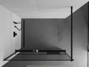 MEXEN/S - KIOTO Sprchová zástena WALK-IN s poličkou a držiakom uterákov 90 x 200, transparent/čierna 8 mm, čierna 800-090-121-70-70