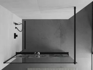 MEXEN/S - KIOTO Sprchová zástena WALK-IN s poličkou a držiakom uterákov 80 x 200, transparent/biely dekor 8 mm, čierna 800-080-121-70-85