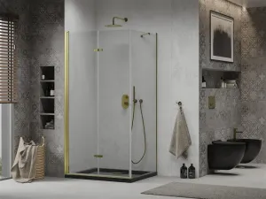 MEXEN/S - Lima sprchovací kút zalamovacie dvere 80 x 100, transparent, zlatý + Flat čierna vanička so sifónom 856-080-100-50-00-4070G