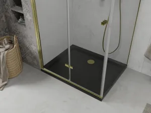 MEXEN/S - Lima sprchovací kút zalamovacie dvere 100 x 80, transparent, zlatý + Flat čierna vanička so sifónom 856-100-080-50-00-4070G