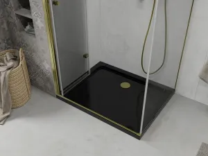 MEXEN/S - Lima sprchovací kút zalamovacie dvere 80 x 100, transparent, zlatý + Flat čierna vanička so sifónom 856-080-100-50-00-4070G