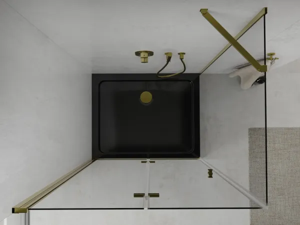 MEXEN/S - Lima sprchovací kút zalamovacie dvere 100 x 80, transparent, zlatý + Flat čierna vanička so sifónom 856-100-080-50-00-4070G