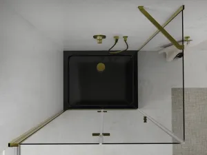 MEXEN/S - Lima sprchovací kút zalamovacie dvere 100 x 80, transparent, zlatý + Flat čierna vanička so sifónom 856-100-080-50-00-4070G