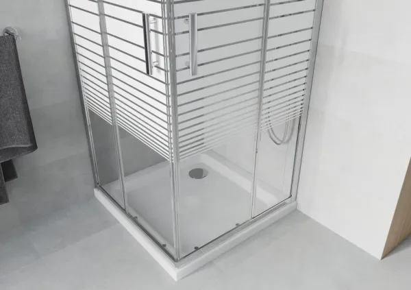 MEXEN/S - Rio Sprchovací kút štvorcový 70x70, transparent / dekor, chróm + vanička so sifónom 860-070-070-01-20-4010