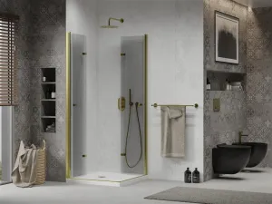 MEXEN/S - Lima Duo sprchovací kút 80x80, transparent, zlatá + vanička so sifónom 856-080-080-50-02-4010G