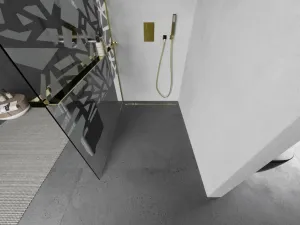 MEXEN/S - KIOTO Sprchová zástena WALK-IN s poličkou a držiakom uterákov 80 x 200, transparent/bialy vzór 8 mm, zlatá 800-080-121-50-85