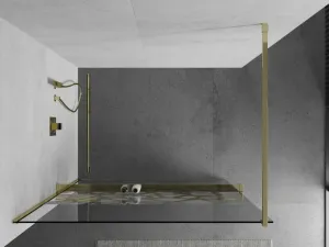 MEXEN/S - KIOTO Sprchová zástena WALK-IN s poličkou a držiakom uterákov 80 x 200, transparent/bialy vzór 8 mm, zlatá 800-080-121-50-85